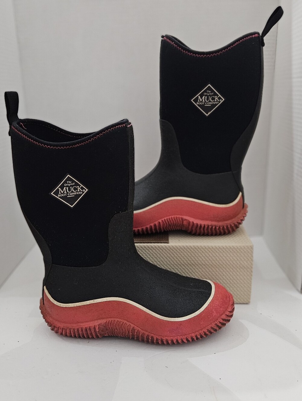 Muck Boots Kids Hale Black Red Waterproof Rubber Boots Size 5